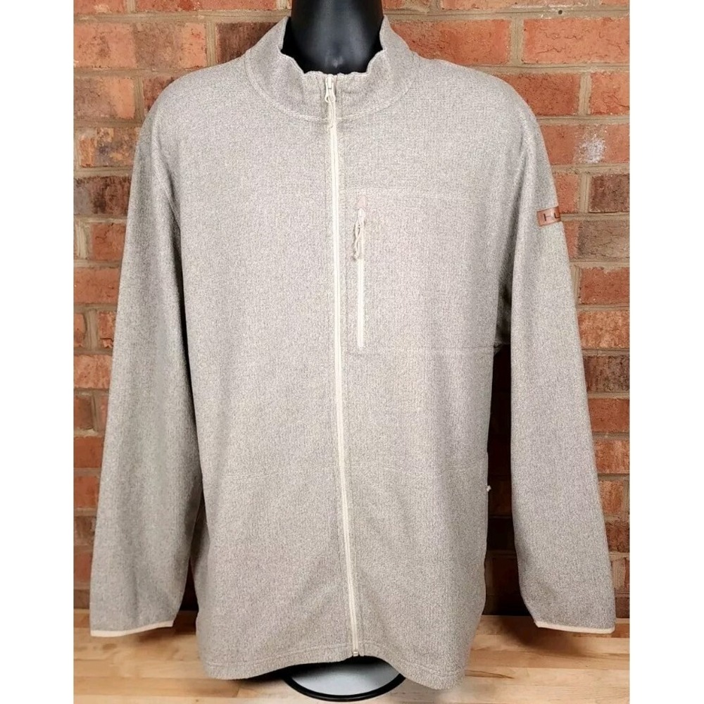 Huk Channel Fleece Jacket Full Zip Oatmeal Beige Brown Mens 2XL NEW